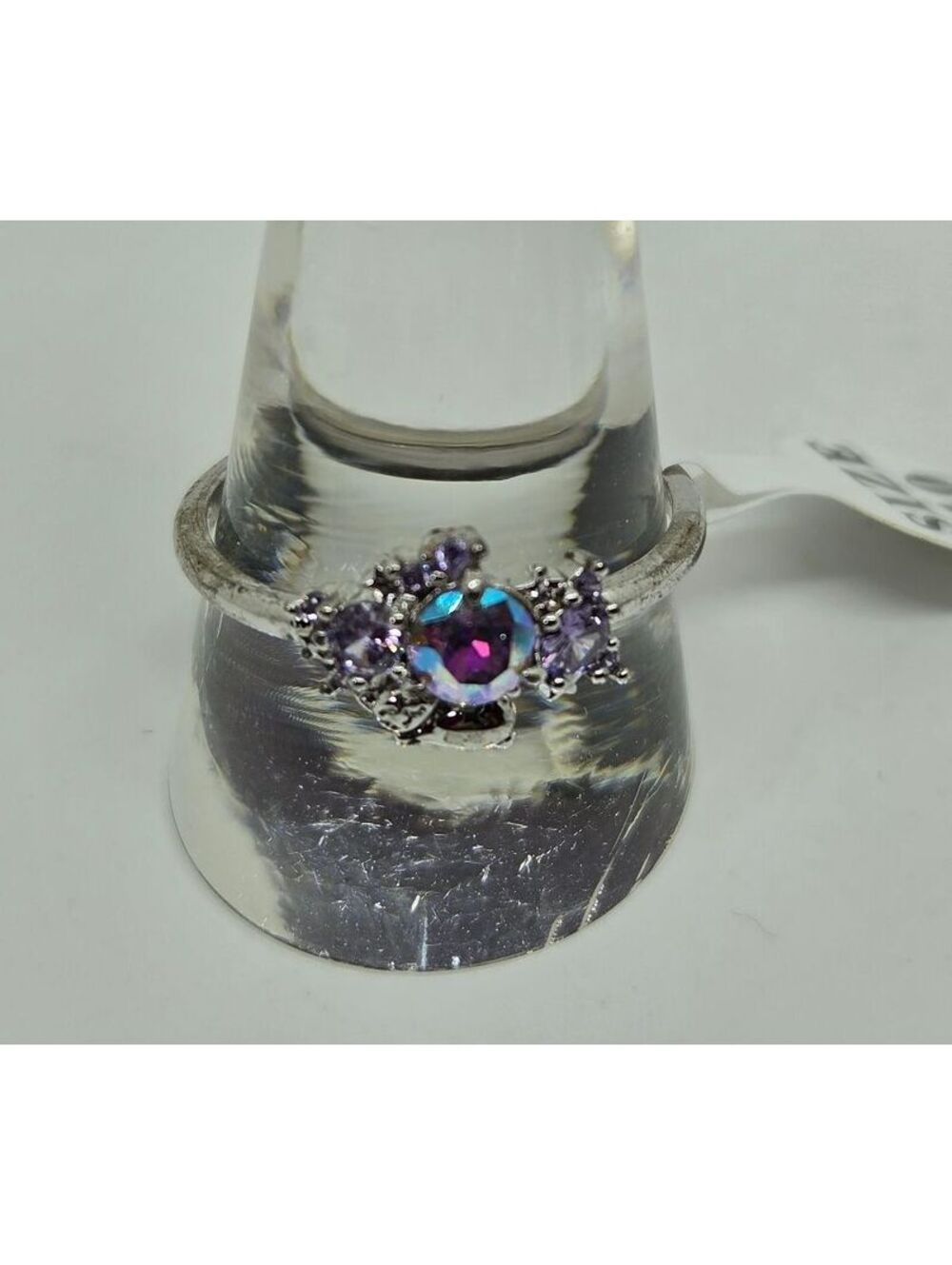 Size 10 Celestial Cat Ring Purple Aurora Crystal Silver Tone